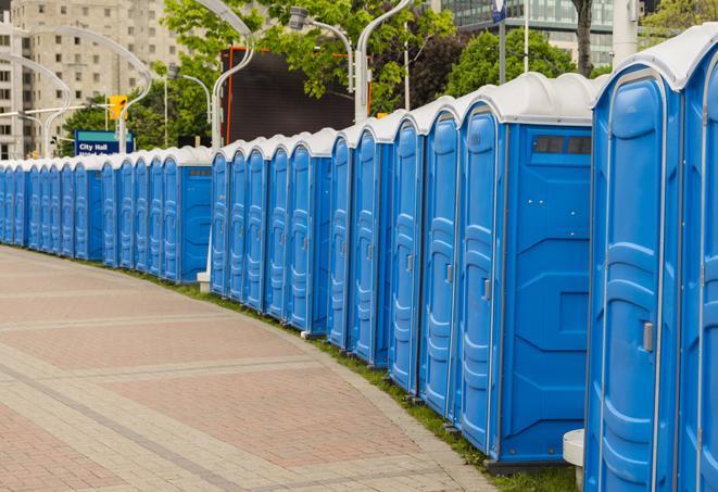Seasonal porta potty units set up at a Harrison, Arkansas venue